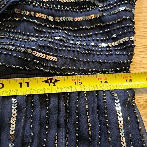 Patra Silk Elegant Sequin Beaded V Neck Party Maxi Dress Size 12 Navy - Picture 8 of 17
